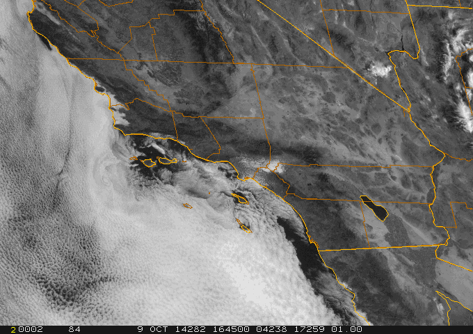 Visible Satellite showing the center of the eddy northwest of Catalina Island